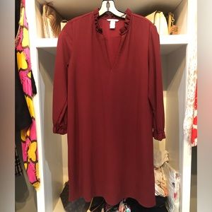 H & M Women’s Maroon Dress above knee great condition ruffle neck 3/4sleevelined